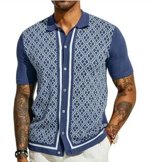 PJ Paul Jones Vintage Style Men’s Knit Polo Cardigan Shirt